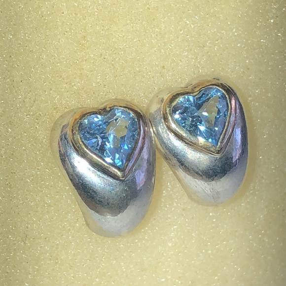 Vintage Jewelry - Pranda Designs 925 Heart Shaped Sterling Silver Earrings with Blue Gemstone